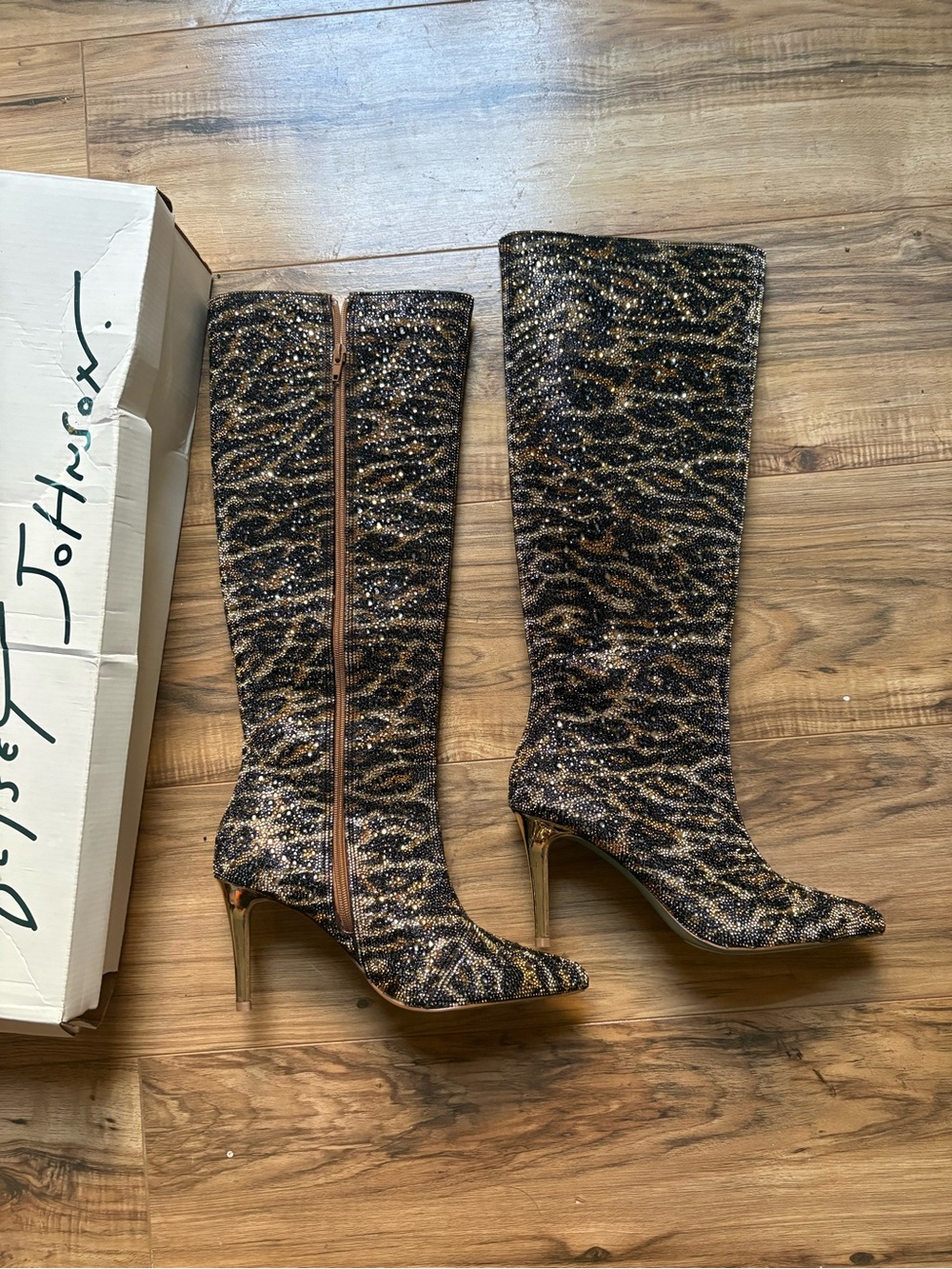 Betsey Johnson BREA leopard rhinestone boots